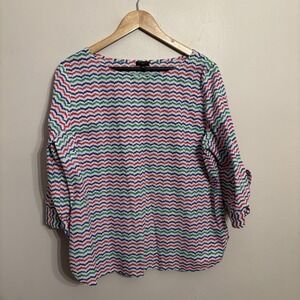 Talbots Women's XL Petite Cotton Popover Peasant Top Bow 3/4 Sleeve Colorful